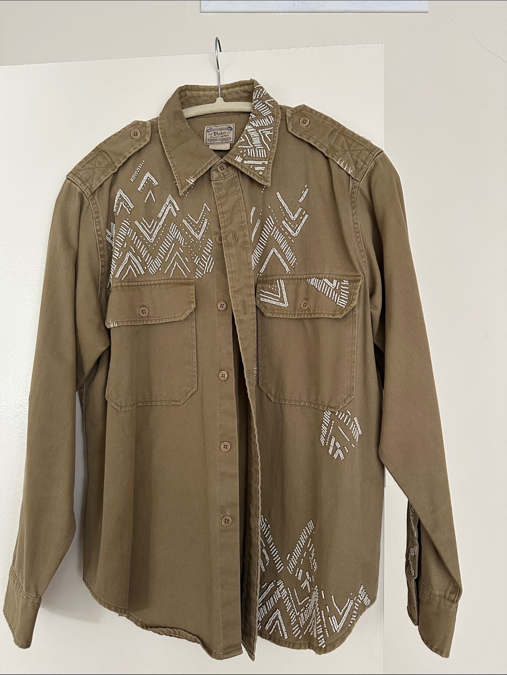 Polo by Ralph Lauren Tan Utility Jacket with White Geometric Embroidery